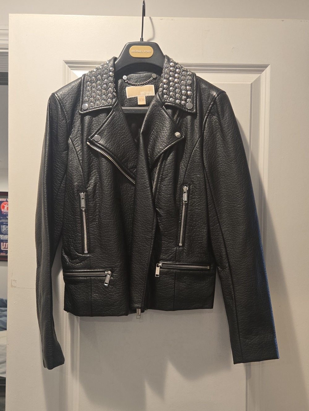 Michael Kors Black Studded Leather Moto Jacket